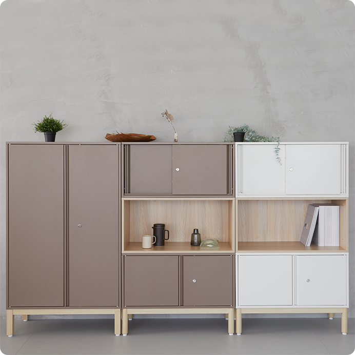 PREDONA スチールオープン書庫 4段 脚付き